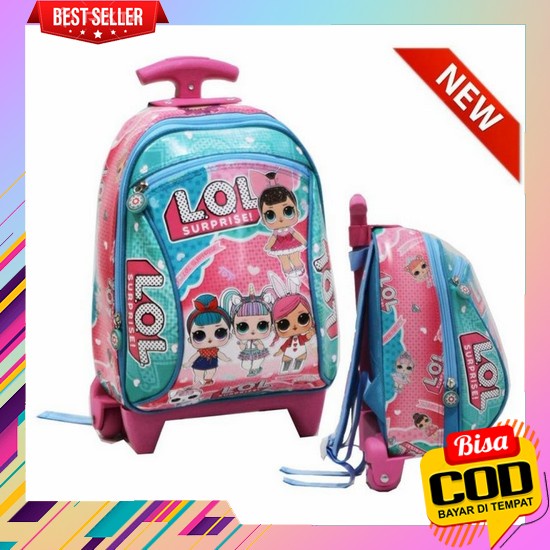 Ransel Troli Dorong Anak Cewek Gambar Barbie Pink Lucu Perempuan Murah Berkualitas Tas Gendong Tk Sd