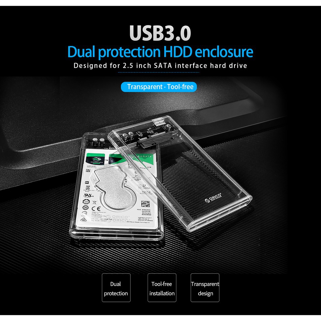 Grab Medan Transparent 2.5 inch SATA USB 3.0 Enclosure ORICO 2139U3