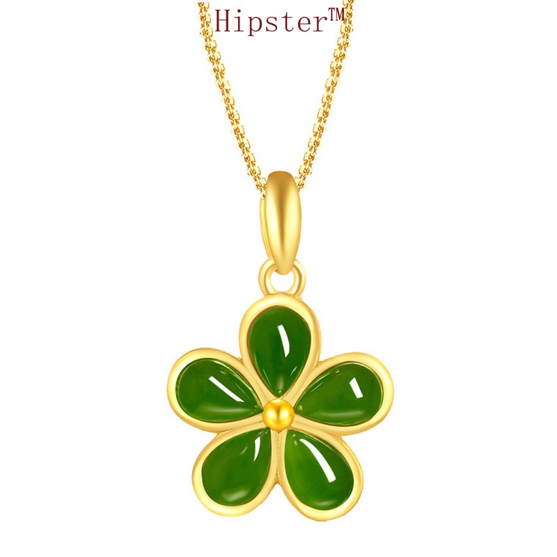 Fashion Inlaid Natural Emerald Parthenocissus Grass Pendant Romantic Couple Necklace