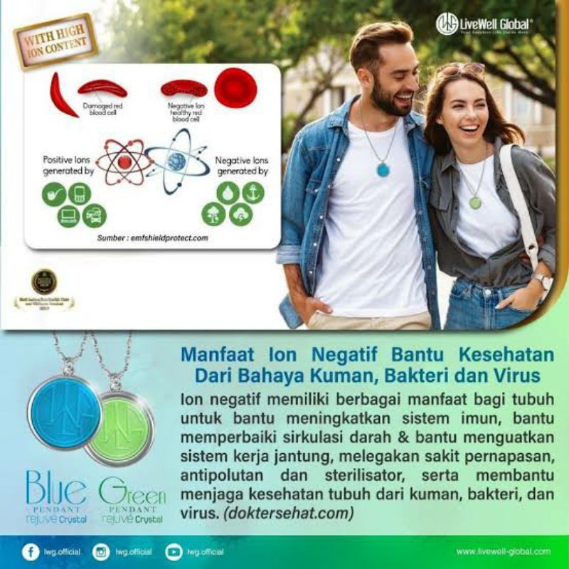 BLUE PENDANT REJUVE CRYSTAL LWG 5000 ION NEGATIF KALUNG KESEHATAN PRC