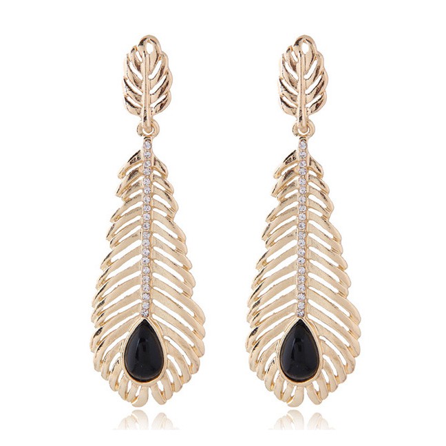 LRC Anting Tusuk Elegant Leaf Shape Design Pure Color