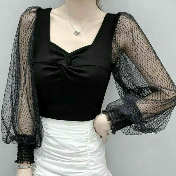 Eliza Baju atasan blouse rajut knit lengan balon cewek import baju blouse rajut cewek import korea