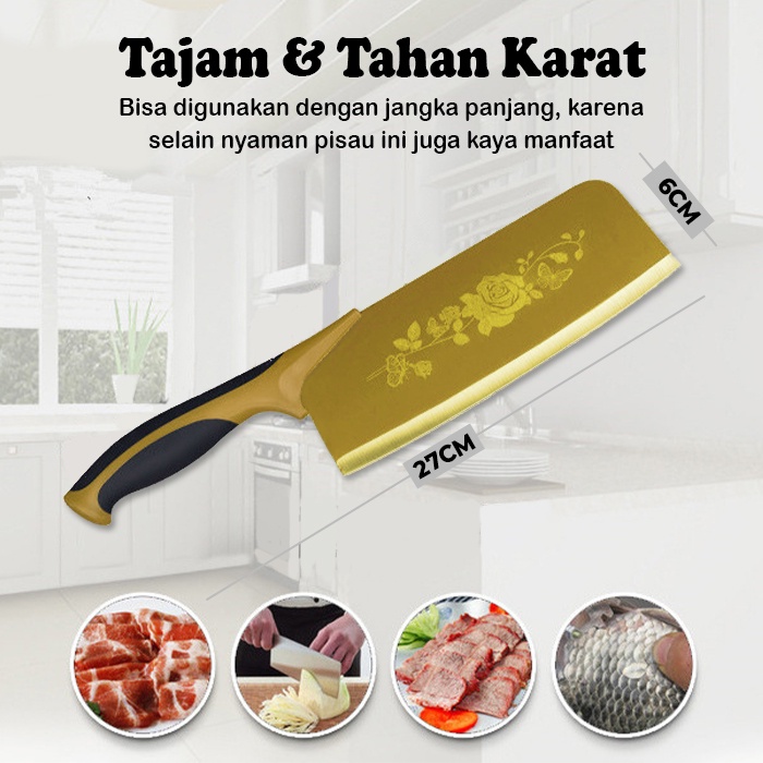 Set Pisau Dapur isi 5 pcs Pisau Dapur + Peeler  Hitam / Set Pisau Premium / Set Pisau Batu Maifan / Set Pisau Anti Lengket / Set Pisau Dapur (J24)