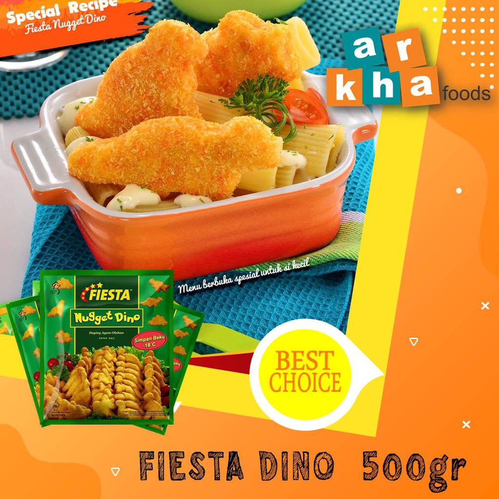 

Fiesta Dino Chicken Nugget 500gr / Naget Ayam Bentuk Dino Lucu