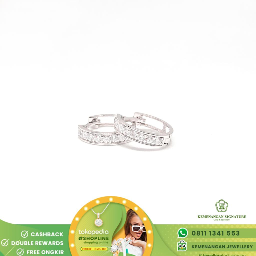 Anting Jepit Emas Putih Bulat List Ring Lebar Zircon/Swarovski By Amero