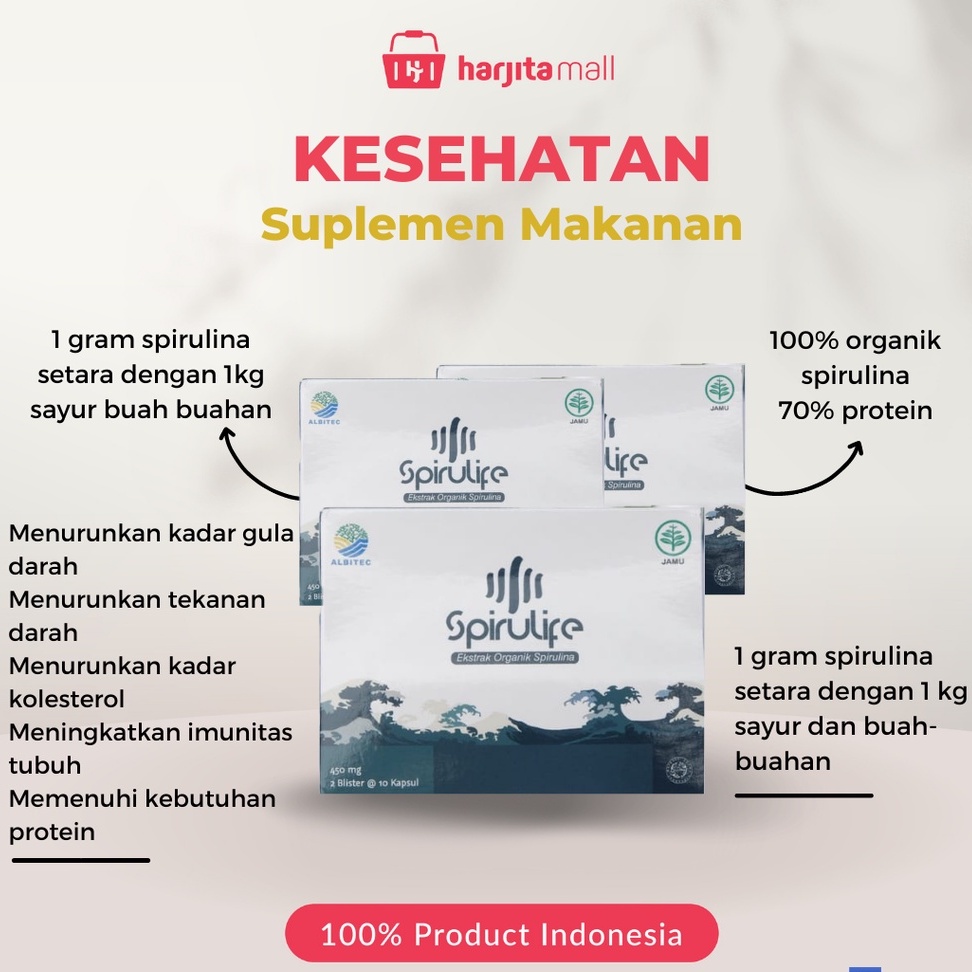 Suplemen Makanan Spirulina / Suplemen Diabetes Spirulife Isi 20 Kapsul