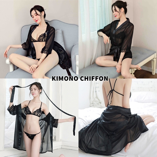 Kimono Lingerie dan Kimono 2in1 G-String Sexy Motif Polos Baju Tidur