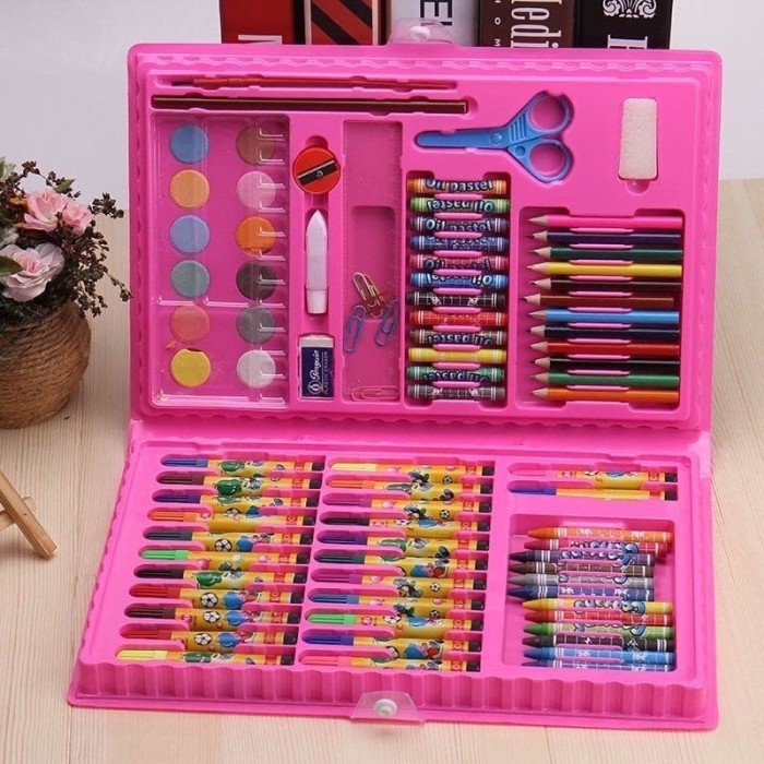 

(BISA COD) COLOURING SET 86 IN 1 CRAYON KARAKTER CAT AIR PENSIL STATIONARY WARNA - Biru