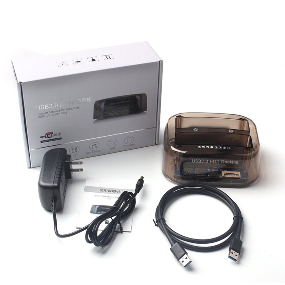 Docking Harddisk 2 Bay with USB HUB and Card Reader Transparan