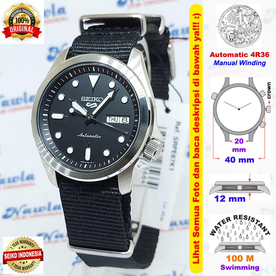 Seiko 5 Sports SRPE67K1 Automatic Black Nylon - Jam Tangan Pria SRPE67