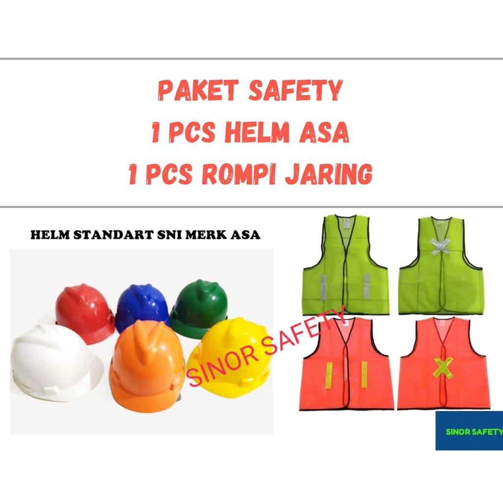 Paket Safety Proyek Full Set Helm Asa Plus Rompi Jaring Jala Eco Bisa Riquest Warna