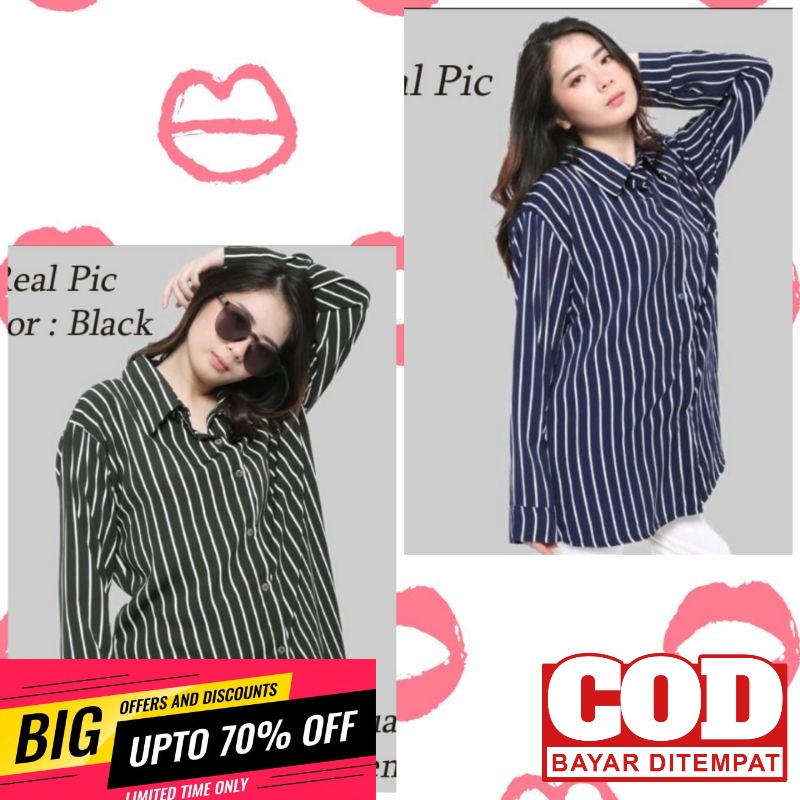 [BISA COD] KEMEJA SALUR WANITA /STRIPE PREMIUM / YOBEL - NL/  KEMEJA BERKUALITAS