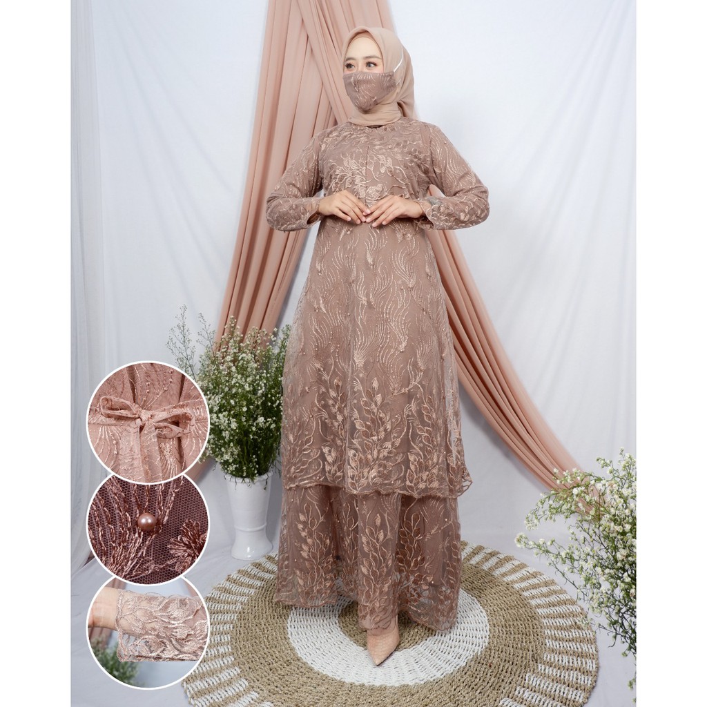 PROMO LONG DRES TINGKAT BUSUI / LONG DRES PESTA / LONG DRESS TULLE MUTIARA BORDIR