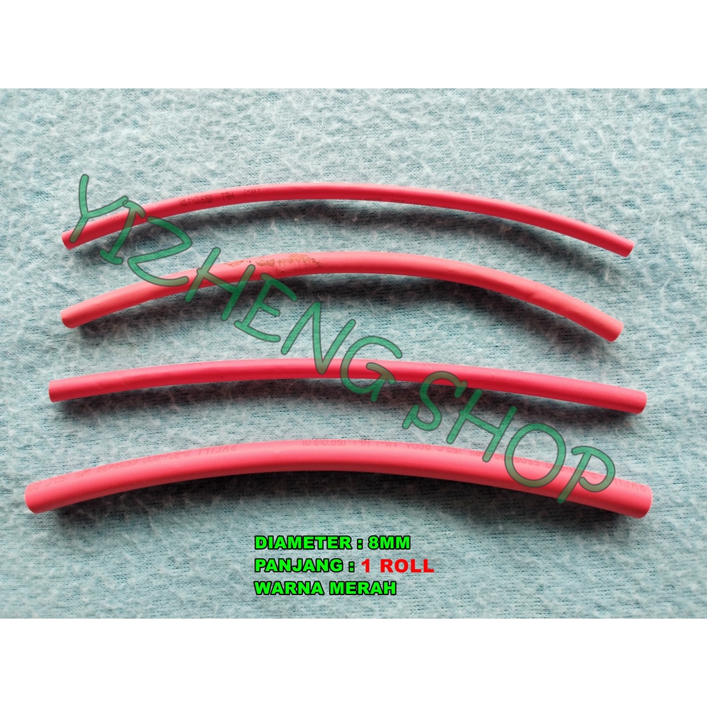 ISOLASI BAKAR (HEAT SHRINK) 8MM MERAH 1 ROLL
