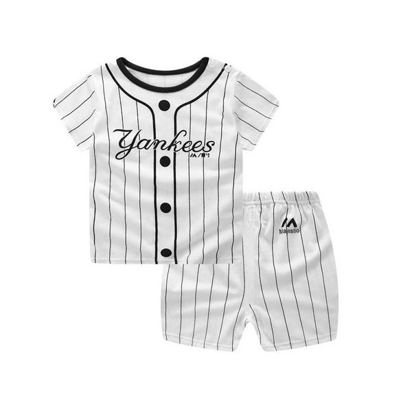 Piyama Anak Base Ball Baju Tidur Balita Warna Putih Strip Base Ball Lengan Pendek Baju Impor Anak