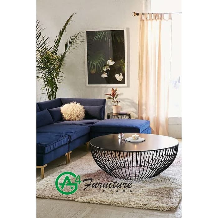 Meja Tamu Bundar Natural Semi Perpaduan Kaki Besi Berkualitas