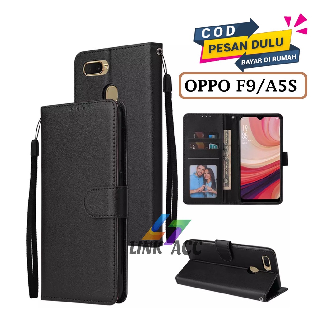 OPPO A5S/F9 LEATHER CASE PREMIUM-FLIP WALLET CASE KULIT UNTUK OPPO A5S/F9 - CASING DOMPET HP