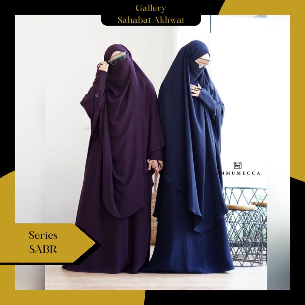 SABR SET ABAYA KHIMAR SYARI by UMMUMECCA klambieakhwat BISA COD | abaya syari bahan soft lexus by sulthan bahan ringan empuk nyaman busui wudhu friendly jilbab jumbo nonpad soft pad free cadar bandana