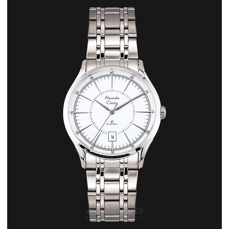 Alexandre Christie Classic Steel AC 8553 MD BCGSL Men White Dial Light Taupe Stainless Steel Strap