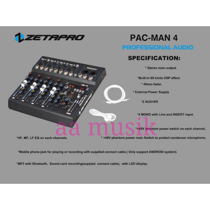 MIXER AUDIO ZETAPRO PAC-MAN4 MIXER 4 CHANNEL AUDIO INTERFACE ORIGINAL