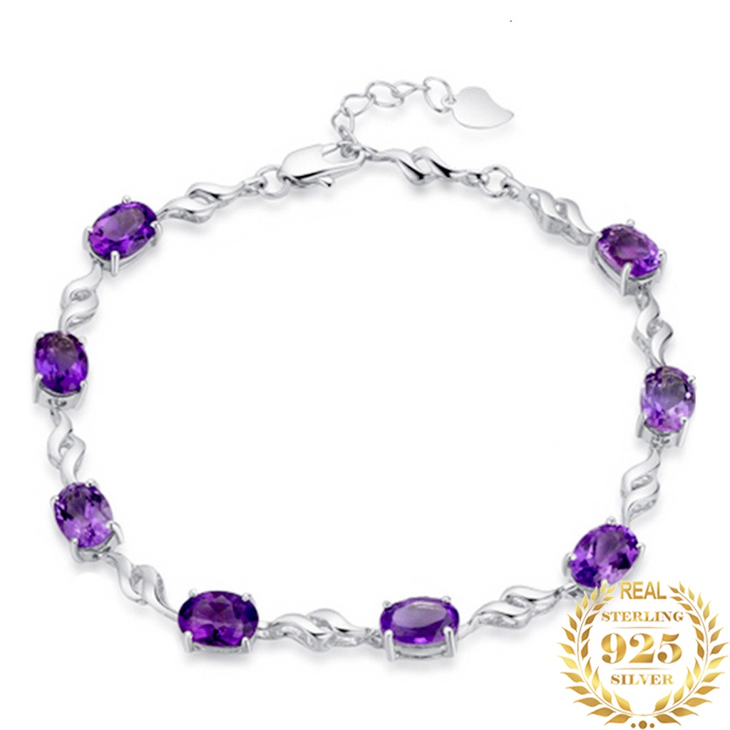 925 Perak Gelang untuk Wanita Amethyst Fashion Ornamen