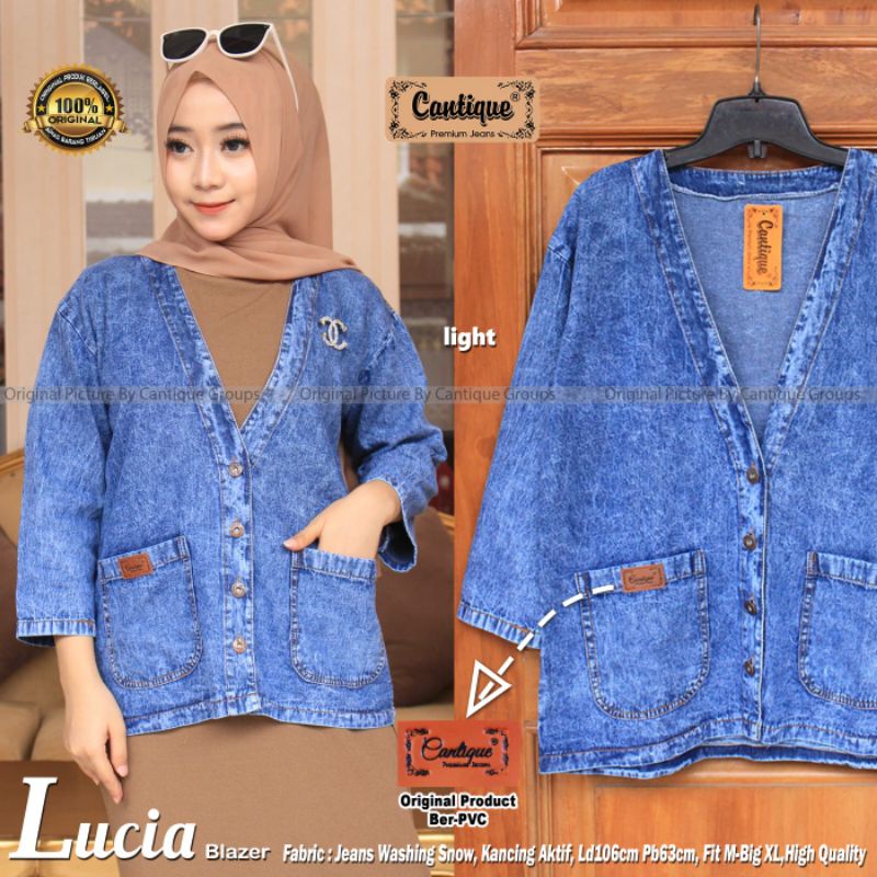 LUCIA BLAZER BY CANTIQUE (JAKET JEANS WANITA) Jaket Blazer Jeans muslimah