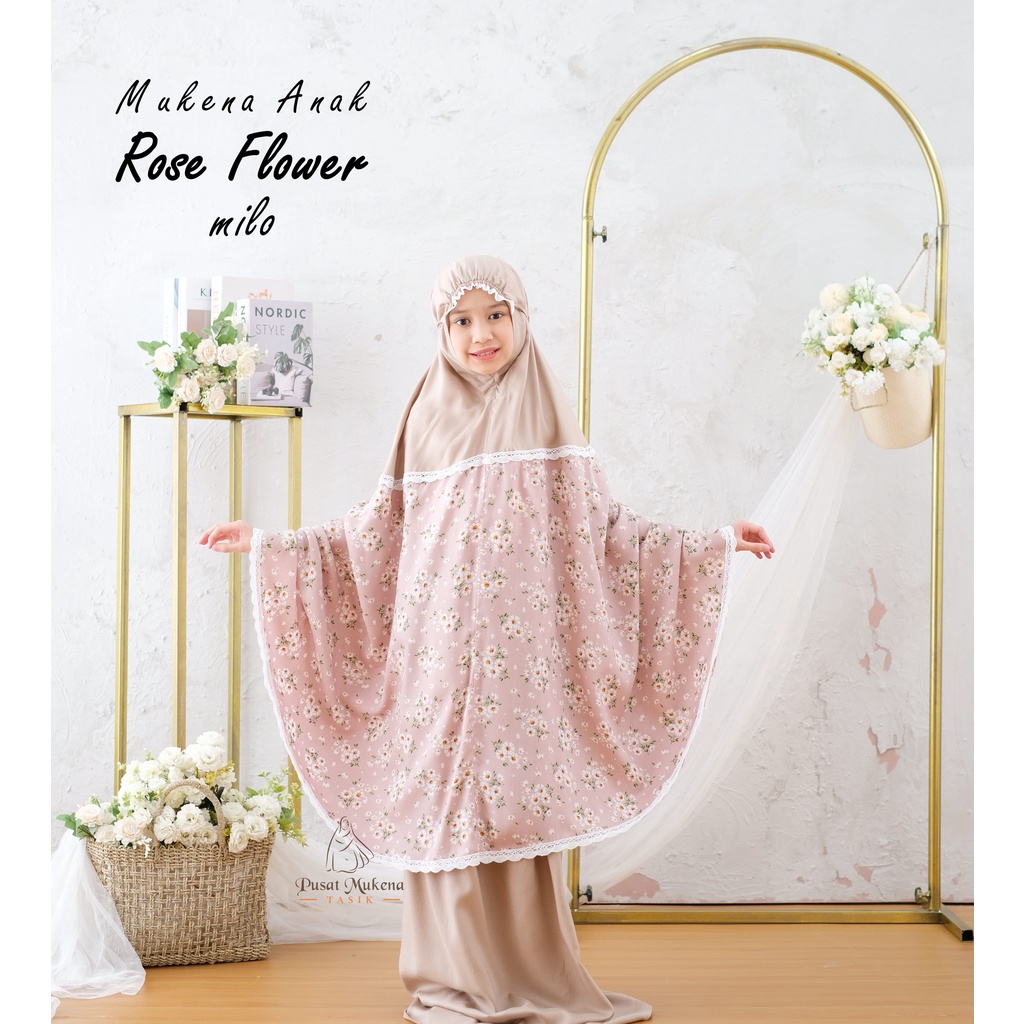 Pusat Grosir Beli Mukena Tasik - Mukena Anak (5-12 Tahun) Katun Rayon Bali Rose Polos Termurah Jelita