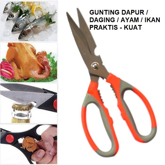 Gunting Dapur Stainless Steel Serbaguna Multifungsi Pemotong Daging Ayam Tulang Ikan Pembuka Botol