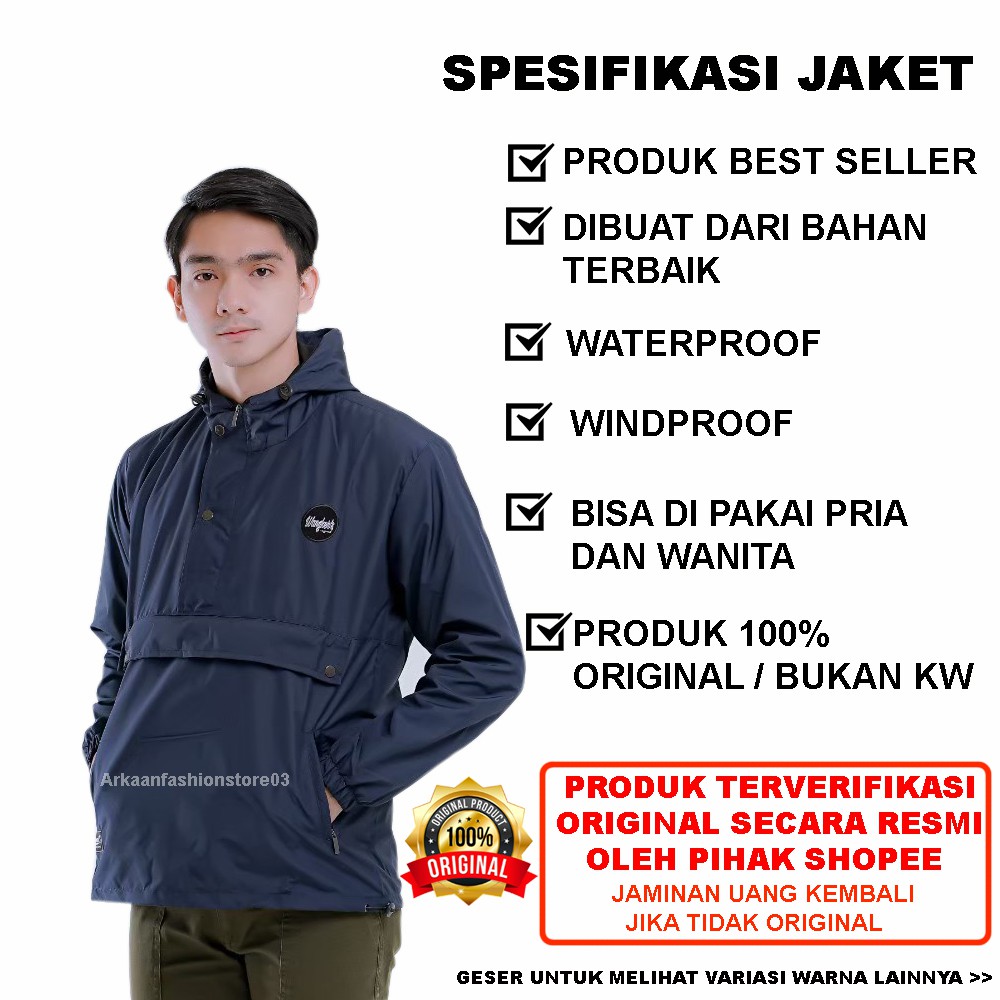 AKN Jaket Cagoule Pria Simple / Jaket Pria Polos Outdoor Kantong Doraemon Original Wangkers Big Size L - XXL