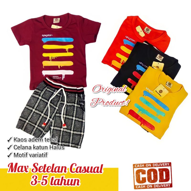 Max Setelan Anak Laki-laki 3-5 tahun Casual untuk Balita Katun Adem Halus Elastis Baju Celana Anak c