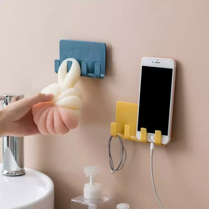 [SO] Gantungan Barang Tempel Dinding 4 Kait Rak Charger Hp Gantungan Kamar Mandi Dapur