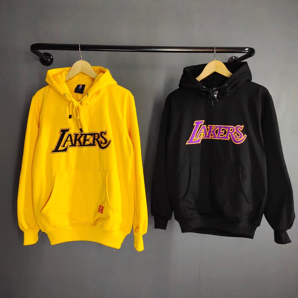 Sweater Hoodie Pria Lakers NBA Bordir Full Tag Bahan Cutton Fleece