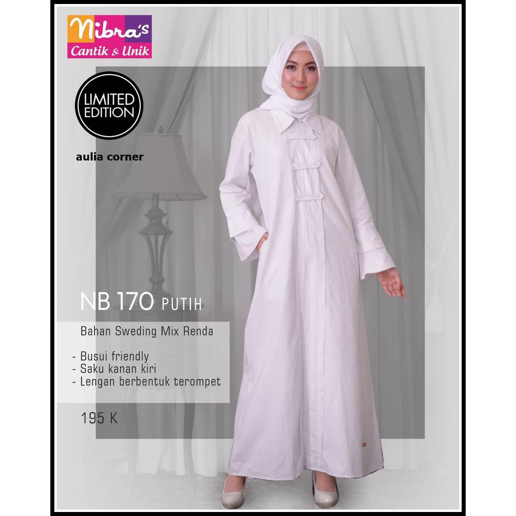 Gamis Cantik Nibras NB 170 Putih Baju Wanita Terbaru Baju Pesta Muslim