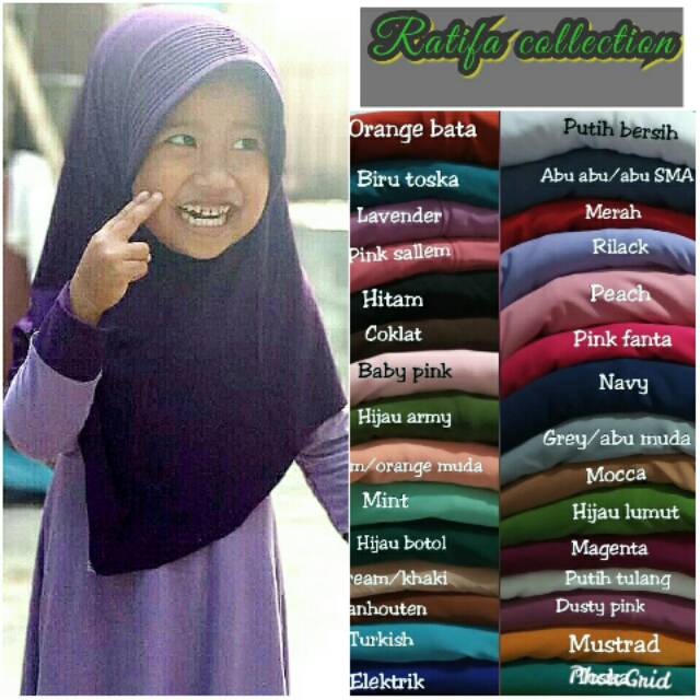 Hijab anak bahan jersey usia 1-13thn Kerudung Jilbab Anak Bayi Perempuan Premium.by ratifa colection