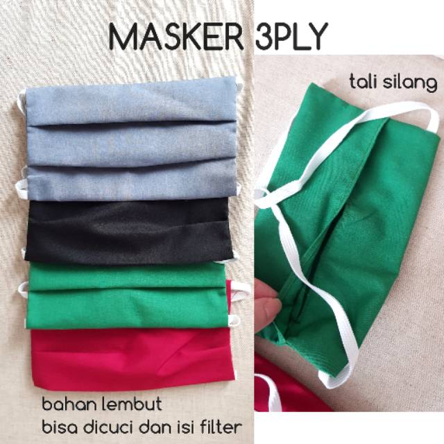 masker kain 3ply bahan halus bisa dicuci