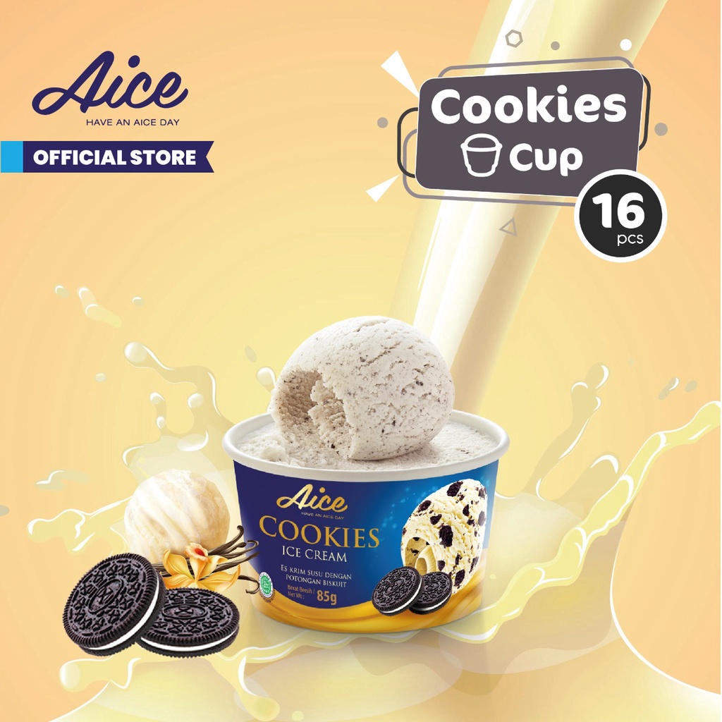 

Aice Ice Cream Cookies Cup 85 g ( 1 karton = isi 16 pcs ) Eskrim