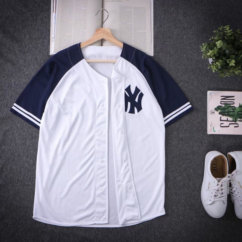 KAOS YANKES - BAJU LONGSLEEVE CASAL KANCING PRIA WANITA NEW YORK YANKES NY LOGO NEW ERA BASEBALL COD