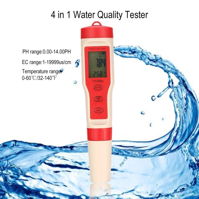 PH / TDS / EC / Temperature Meter Digital Waterproof Backlight EZ-9908 4 in 1