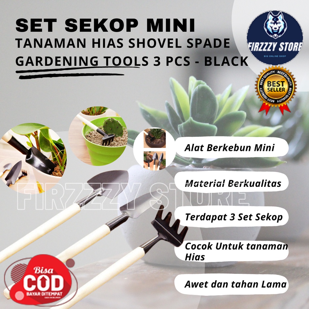 Set Sekop Mini Tanaman Hias Shovel Spade Gardening Tools 3 PCS - Black