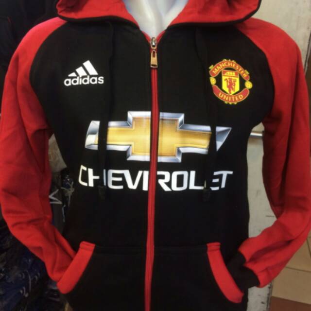Jaket hoodie Manchester United warna hitam merah Adidas terbaru musim 2015-2016