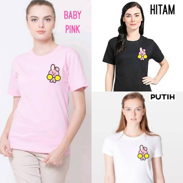  BAJU  KAOS  KATUN COOKY KANTONG x BT21 BTS  HITAM PUTIH  PINK 