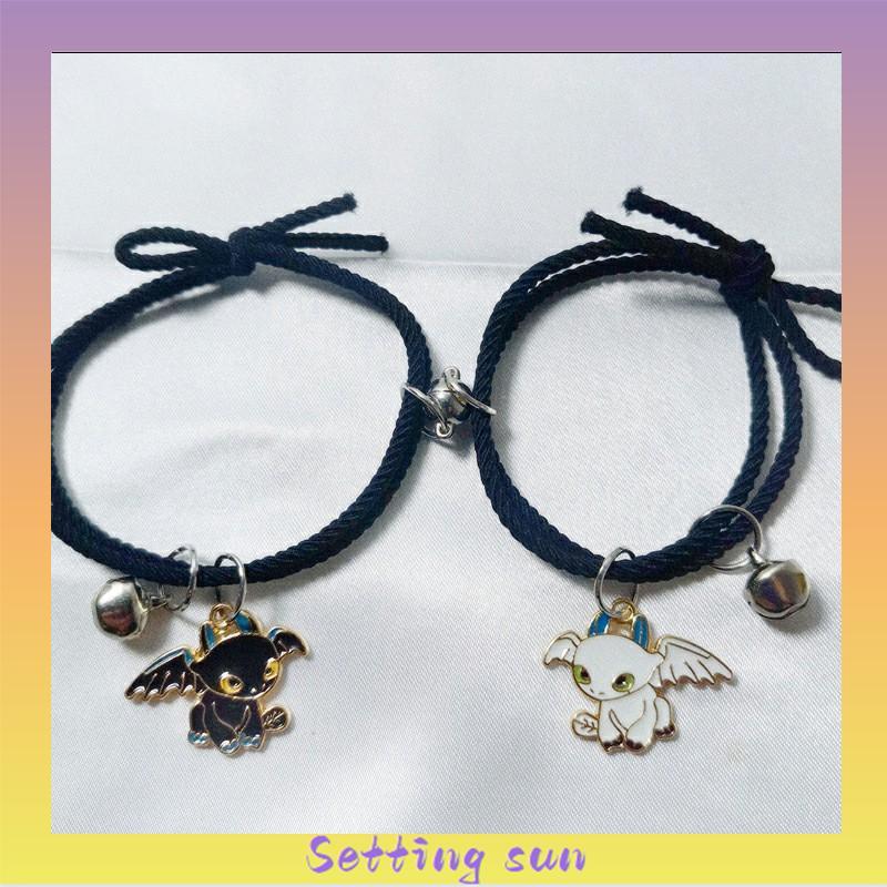 2 Pcs Fashion Magnet Gelang Hitam Dan Putih Toothless Beberapa Gelang Wanita Pria Pasangan Hadiah Perhiasan Aksesoris TN