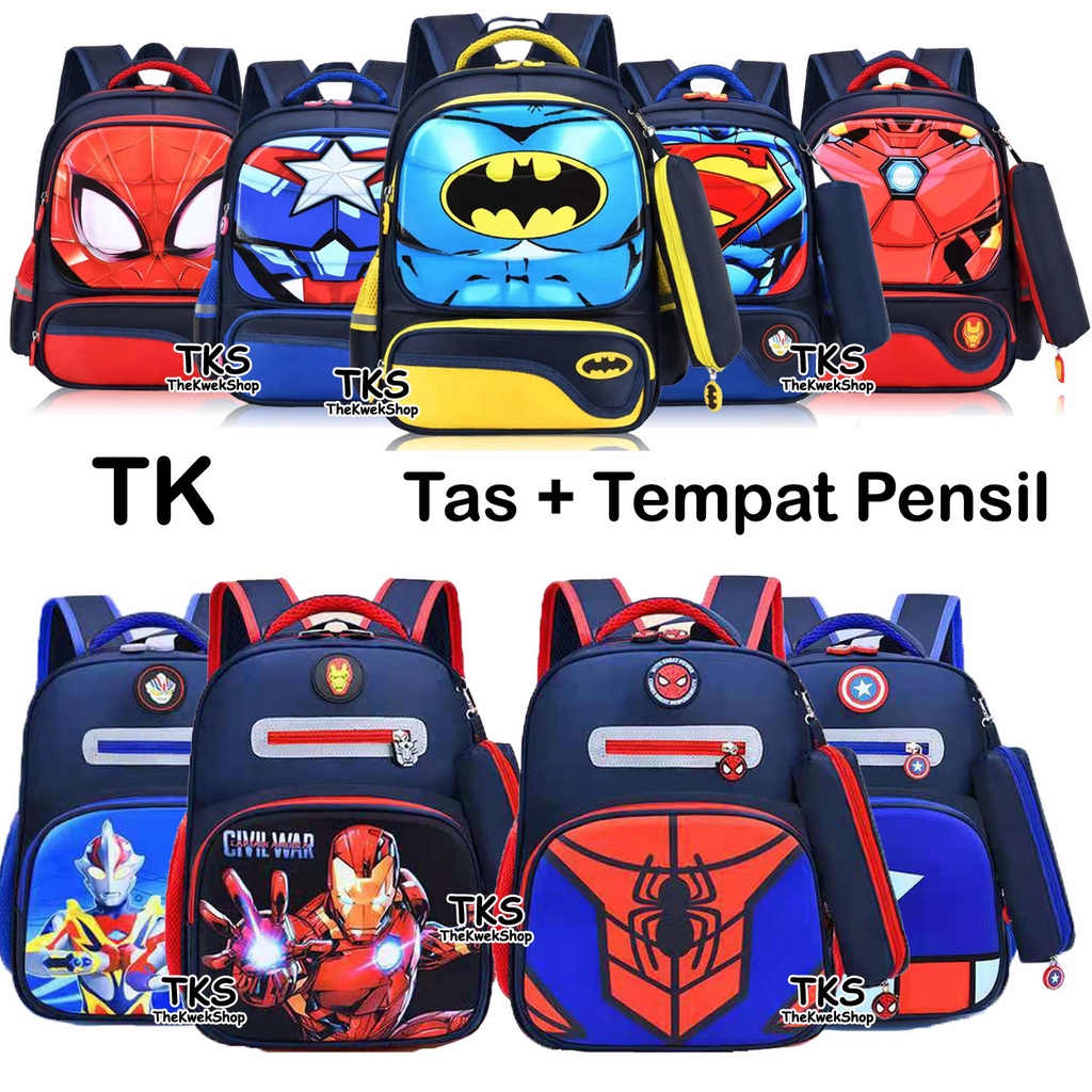 Tas Tempat Pensil Timbul TK Ransel Anak Laki Laki Perempuan Sekolah Kapten Amerika Spidermen Batmen Ironmen