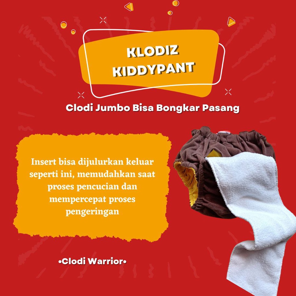 Klodiz Kiddypant Clodi Celana Jumbo All in one Insert Menyatu Bisa Dikeluarkan Cepat kering Karet Adjustable BB 20-30 Kg