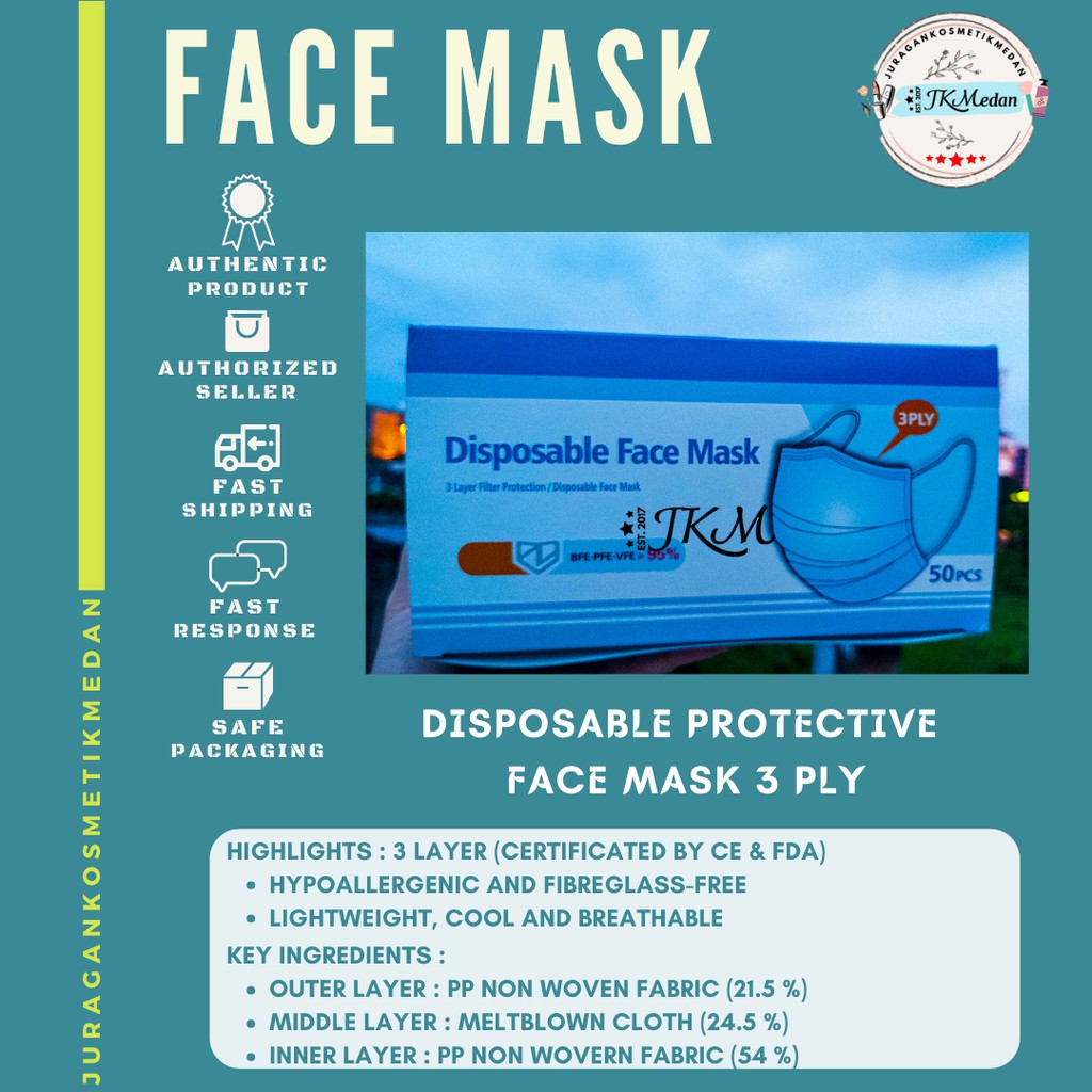 MASKER 3PLY isi 50pcs MASKER 3 LAPIS DISPOSABLE FACE MASK