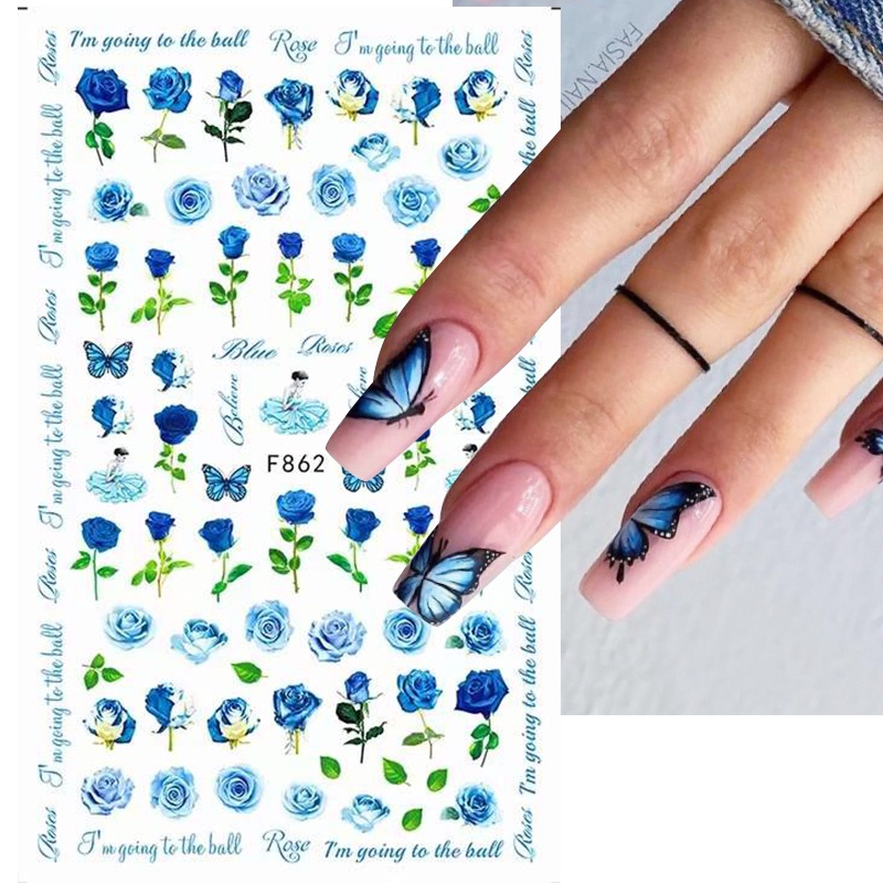 Stiker Kuku 3D Motif Bunga / Daun / Tulisan Warna Pink Untuk Dekorasi Nail Art / Manicure