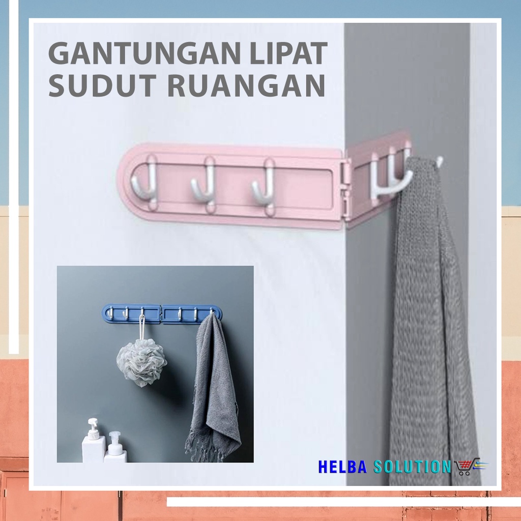 Gantungan Lipat Sudut Ruangan Dapur Kamar Mandi Cantolan Baju Dengan Perekat Serbaguna