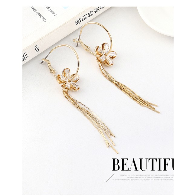 LRC Anting Tusuk Fashion Golden Small Buds Plated Real Gold Tassel S925 Silver Pin Earrings Y63060