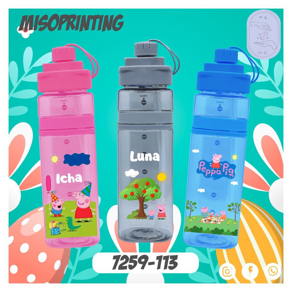 MISO PEPPA PIG 113 BOTOL MINUM ANAK/ HAMPERS MURAH/SOUVENIR ANAK/700ML/BOTOL TALI *113