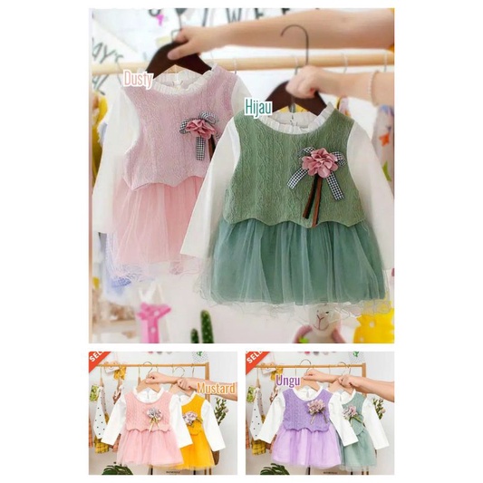 [0-4T] DRESS ANAK CEWEK IMPORT LENGAN PANJANG / DRESS PESTA ANAK IMPORT PREMIUM RAJUT BUNGA